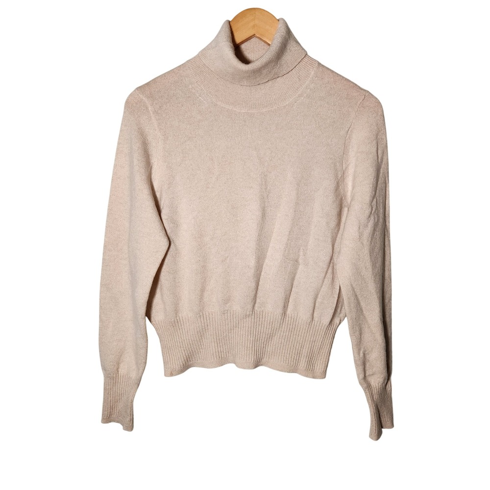 J.Crew Turtleneck Sweater Size M Cream 100% Cashmere Cropped Boxy Relaxed Fit